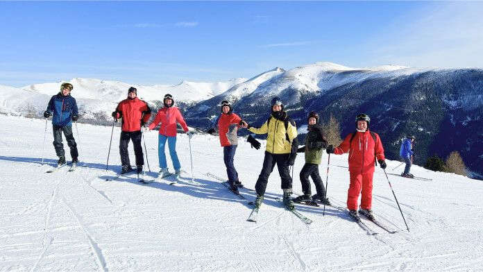 a group of people skiing