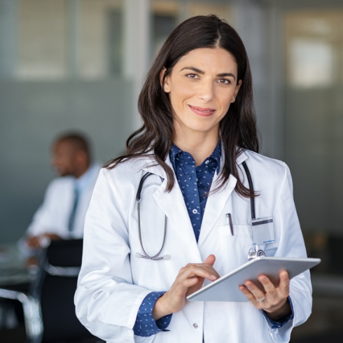 a doctor holding a clipboard